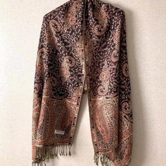 Vintage Pashmina Jacquard Paisley Long Scarf/Shawl Wrap with Tassels - Picture 2 of 9